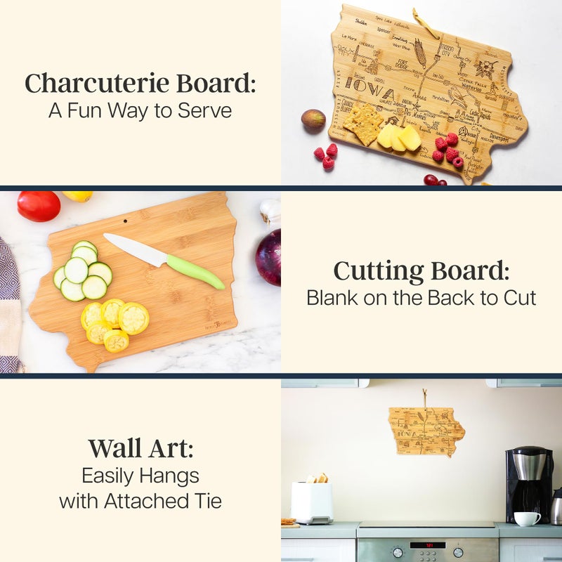 Totally Bamboo Destination Iowa State Shaped Cutting Board, Charcuterie and Cheese Serving Board â€“ Iowa Gift for Home DÃ©cor or Everyday Kitchen Use - Image 2